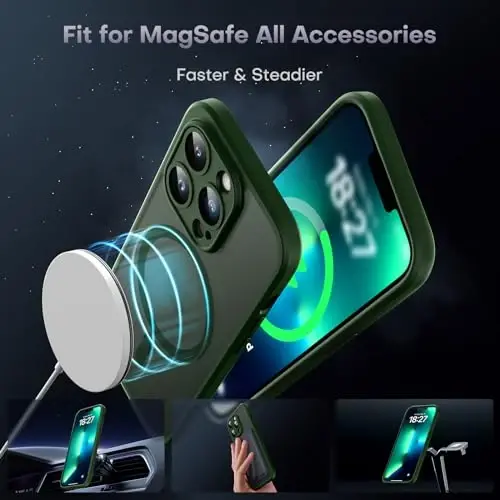TOCOL Magnetic for iPhone 13 Pro Case Upgraded Full Camera Protection Compatible with Magsafe Drop Protection Translucent Matte Back Bumper Phone Cover 6.1-Inch, Alpine Green - 3