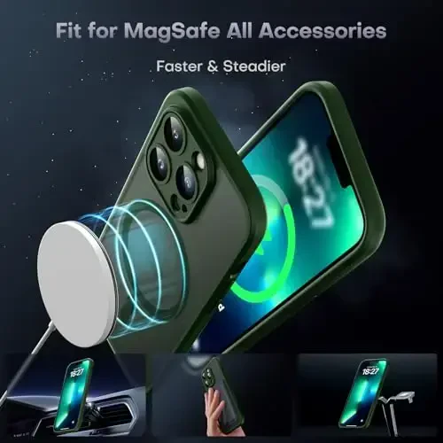 TOCOL Magnetic for iPhone 13 Pro Case Upgraded Full Camera Protection Compatible with Magsafe Drop Protection Translucent Matte Back Bumper Phone Cover 6.1-Inch, Alpine Green - 3