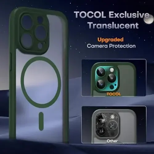 TOCOL Magnetic for iPhone 13 Pro Case Upgraded Full Camera Protection Compatible with Magsafe Drop Protection Translucent Matte Back Bumper Phone Cover 6.1-Inch, Alpine Green - 6
