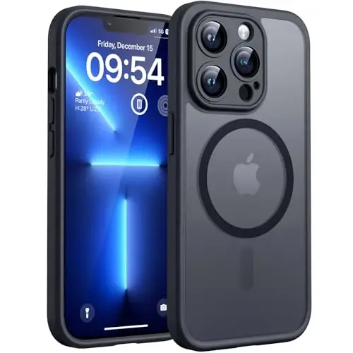 TOCOL Magnetic for iPhone 13 Pro Case Upgraded Full Camera Protection Compatible with Magsafe Drop Protection Translucent Matte Back Bumper Phone Cover 6.1-Inch（Black） 