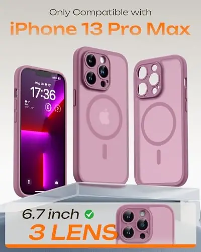 TOCOL iPhone 13 Pro Max Kılıf, Magsafe Şarj Cihazı ile Uyumlu, Tam Kamera Koruması, iPhone 13 Pro Max iPhone Kılıf 6.7 inç için Yarı Saydam Mat (Lila Moru) - 2