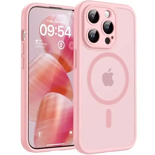 TOCOL, iPhone 13 Pro Max Kılıf, Magsafe Şarj Cihazı ile Uyumlu, Tam Kamera Koruması, iPhone 13 Pro Max iPhone Kılıfı 6.7 inç için Yarı Saydam Mat (Açık Pembe) 