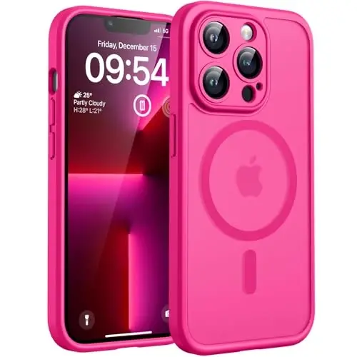 TOCOL, iPhone 13 Pro Max Kılıf, Magsafe Şarj Cihazı ile Uyumlu, Tam Kamera Koruması, Yarı Saydam Mat, iPhone 13 Pro Max iPhone Kılıfı 6.7 inç (Pembe) 