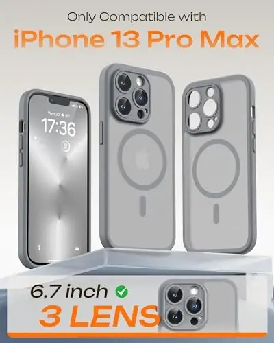 TOCOL iPhone 13 Pro Max Kılıfı, Magsafe Şarj Cihazı ile Uyumlu, Tam Kamera Koruması, iPhone 13 Pro Max iPhone Kılıf 6.7 inç için Yarı Saydam Mat (Gri) - 2