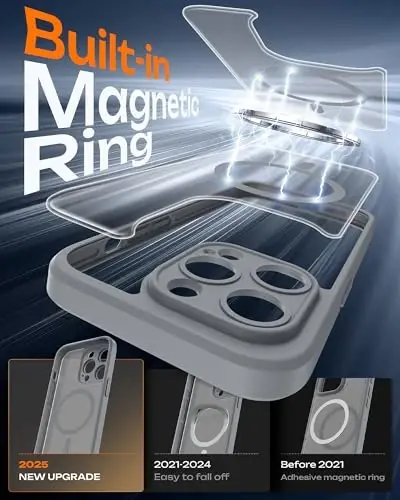 TOCOL iPhone 13 Pro Max Kılıfı, Magsafe Şarj Cihazı ile Uyumlu, Tam Kamera Koruması, iPhone 13 Pro Max iPhone Kılıf 6.7 inç için Yarı Saydam Mat (Gri) - 3