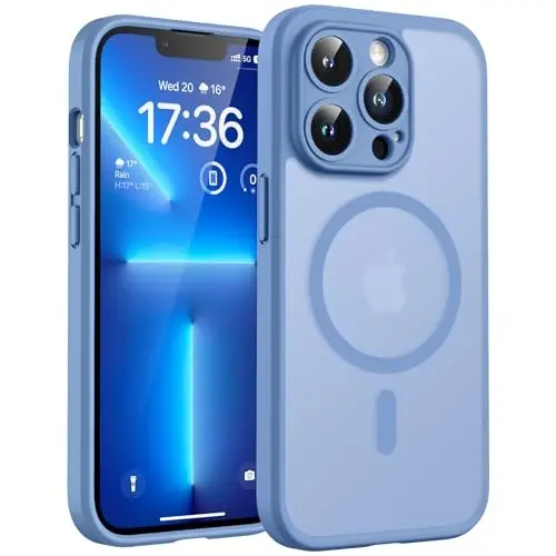TOCOL iPhone 13 Pro Max Kılıfı, Magsafe Şarj Cihazı ile Uyumlu, Tam Kamera Koruması, iPhone 13 Pro Max iPhone Kılıfı 6.7 inç için Yarı Saydam Mat (Açık Mavi) 