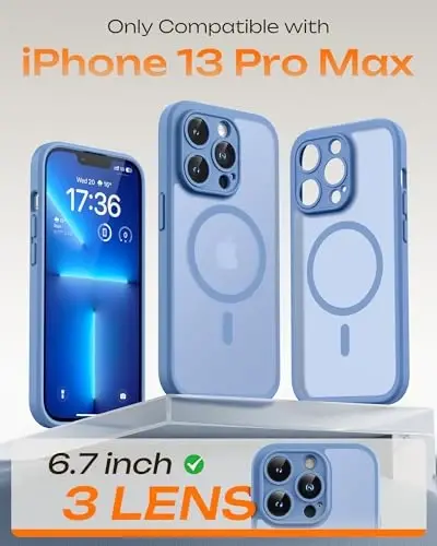 TOCOL iPhone 13 Pro Max Kılıfı, Magsafe Şarj Cihazı ile Uyumlu, Tam Kamera Koruması, iPhone 13 Pro Max iPhone Kılıfı 6.7 inç için Yarı Saydam Mat (Açık Mavi) - 2