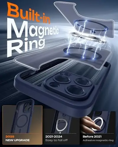 TOCOL iPhone 13 Pro Max uchun magnitli g'ilof, yangilangan to'liq kamera himoyasi, Magsafe bilan mos, tushishdan himoya, iPhone 13 Pro Max 6.7 dyuym uchun yarim shaffof mat orqa tomon (To'q ko'k) - 3