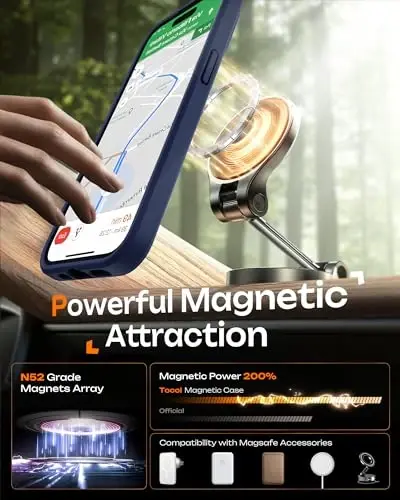 TOCOL iPhone 13 Pro Max uchun magnitli g'ilof, yangilangan to'liq kamera himoyasi, Magsafe bilan mos, tushishdan himoya, iPhone 13 Pro Max 6.7 dyuym uchun yarim shaffof mat orqa tomon (To'q ko'k) - 4