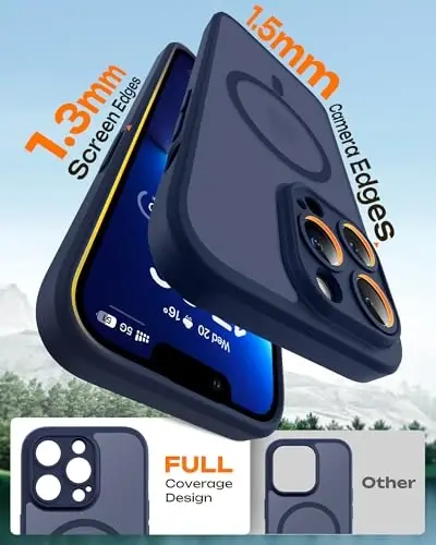 TOCOL iPhone 13 Pro Max uchun magnitli g'ilof, yangilangan to'liq kamera himoyasi, Magsafe bilan mos, tushishdan himoya, iPhone 13 Pro Max 6.7 dyuym uchun yarim shaffof mat orqa tomon (To'q ko'k) - 6