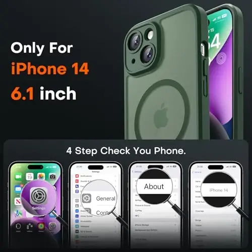 TOCOL Magnetic for iPhone 14 Case, Upgraded Full Camera Protection, Compatible with Magsafe, Drop Protection, Translucent Matte Back Bumper Phone Cover 6.1-Inch (Alpine Green) - TOCOL (1)