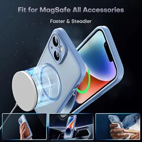TOCOL Magnetic for iPhone 14 Case, Upgraded Full Camera Protection, Compatible with Magsafe, Drop Protection, Translucent Matte Back Bumper Phone Cover 6.1-Inch (Light Blue) - 3