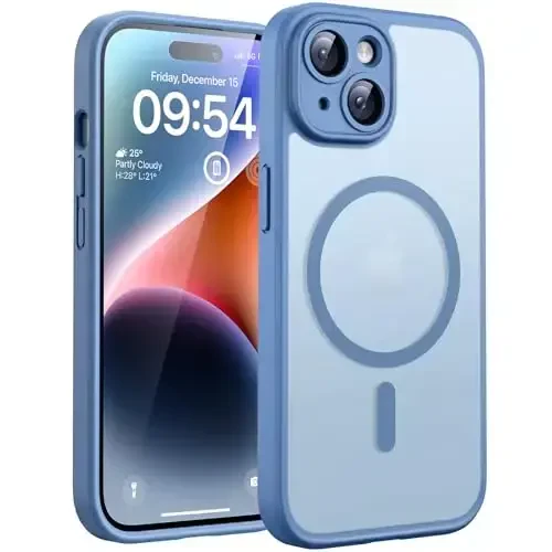 TOCOL Magnetic for iPhone 14 Case, Upgraded Full Camera Protection, Compatible with Magsafe, Drop Protection, Translucent Matte Back Bumper Phone Cover 6.1-Inch (Light Blue) - TOCOL