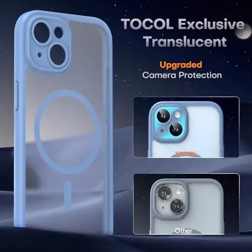 TOCOL Magnetic for iPhone 14 Case, Upgraded Full Camera Protection, Compatible with Magsafe, Drop Protection, Translucent Matte Back Bumper Phone Cover 6.1-Inch (Light Blue) - 5