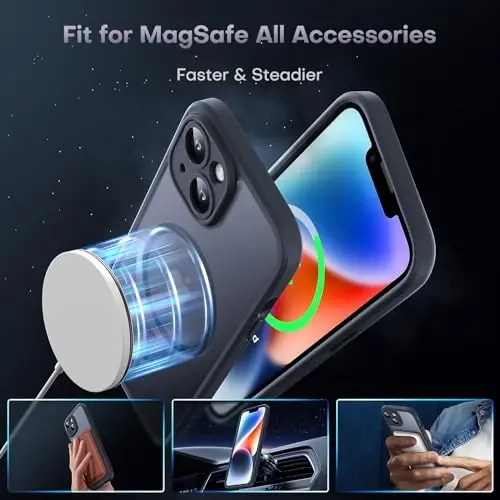 TOCOL Magnetic for iPhone 14 Case, Upgraded Full Camera Protection, Compatible with Magsafe, Drop Protection, Translucent Matte Back Bumper Phone Cover 6.1-Inch (Black) - 3