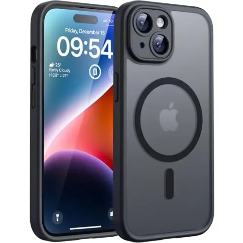 TOCOL iPhone 14 Kılıfı için Manyetik, Yükseltilmiş Tam Kamera Koruması, Magsafe ile Uyumlu, Düşme Koruması, Yarı Saydam Mat Arka Tampon Telefon Kapağı 6,1 inç (Siyah) 