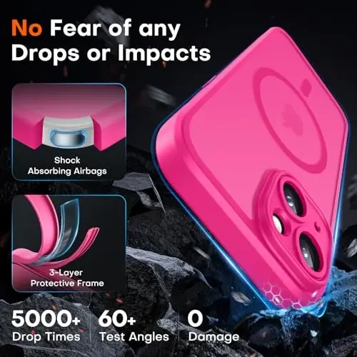 TOCOL Magnetic for iPhone 14 Case, Upgraded Full Camera Protection, Compatible with Magsafe, Drop Protection, Translucent Matte Back Bumper Phone Cover 6.1-Inch (Hot Pink) - 4