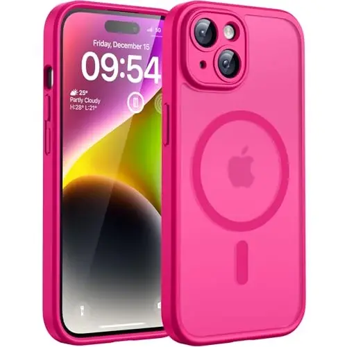 TOCOL for iPhone 14 Case, Compatible with MagSafe, Hot Pink | Built-in Magnets, Full Camera & Military-Grade Protection, Anti-Slip Shockproof Translucent Matte Back Phone Cover 