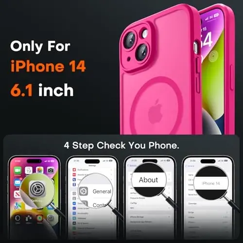 TOCOL Magnetic for iPhone 14 Case, Upgraded Full Camera Protection, Compatible with Magsafe, Drop Protection, Translucent Matte Back Bumper Phone Cover 6.1-Inch (Hot Pink) - TOCOL (1)