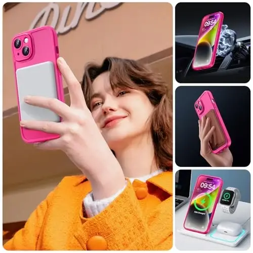 TOCOL Magnetic for iPhone 14 Case, Upgraded Full Camera Protection, Compatible with Magsafe, Drop Protection, Translucent Matte Back Bumper Phone Cover 6.1-Inch (Hot Pink) - 6
