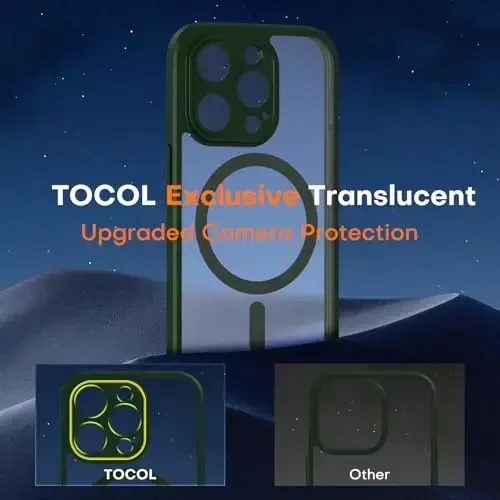 TOCOL Magnetic for iPhone 14 Pro Case, Upgraded Full Camera Protection, Compatible with Magsafe, Drop Protection, Translucent Matte Back Bumper Phone Cover 6.1-Inch, Alpine Green - 5