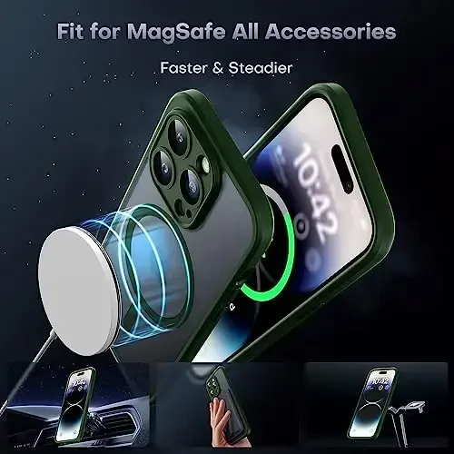 TOCOL Magnetic for iPhone 14 Pro Case, Upgraded Full Camera Protection, Compatible with Magsafe, Drop Protection, Translucent Matte Back Bumper Phone Cover 6.1-Inch, Alpine Green - 3