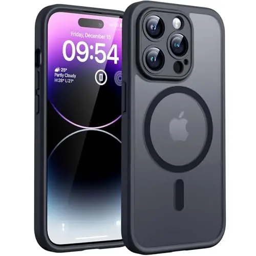 TOCOL iPhone 14 Pro için Manyetik Kılıf, Geliştirilmiş Tam Kamera Koruması, Magsafe ile Uyumlu, Düşme Koruması, Yarı Saydam Mat Arka Tampon Telefon Kılıfı 6.1-İnç (Siyah) 