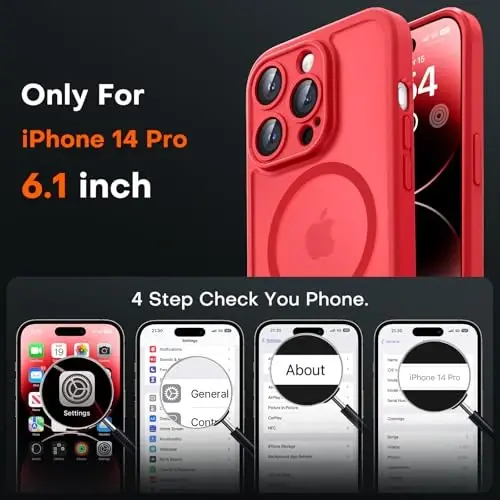 TOCOL Magnetic for iPhone 14 Pro Case, Upgraded Full Camera Protection, Compatible with Magsafe, Drop Protection, Translucent Matte Back Bumper Phone Cover 6.1-Inch (Red) - 2