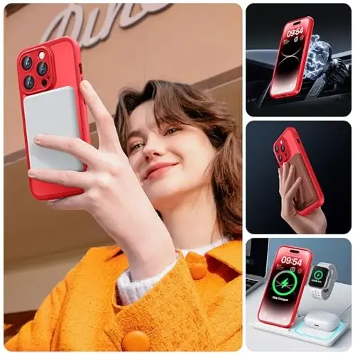 TOCOL Magnetic for iPhone 14 Pro Case, Upgraded Full Camera Protection, Compatible with Magsafe, Drop Protection, Translucent Matte Back Bumper Phone Cover 6.1-Inch (Red) - 6
