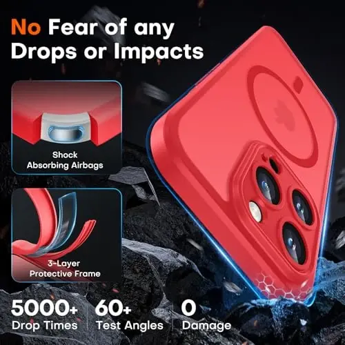 TOCOL Magnetic for iPhone 14 Pro Case, Upgraded Full Camera Protection, Compatible with Magsafe, Drop Protection, Translucent Matte Back Bumper Phone Cover 6.1-Inch (Red) - 4