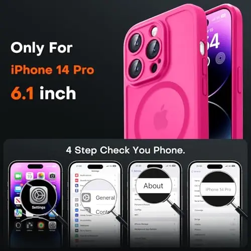 TOCOL Magnetic for iPhone 14 Pro Case, Upgraded Full Camera Protection, Compatible with Magsafe, Drop Protection, Translucent Matte Back Bumper Phone Cover 6.1-Inch (Hot Pink) - 2
