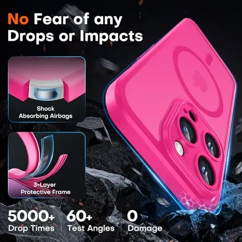 TOCOL Magnetic for iPhone 14 Pro Case, Upgraded Full Camera Protection, Compatible with Magsafe, Drop Protection, Translucent Matte Back Bumper Phone Cover 6.1-Inch (Hot Pink) - 4