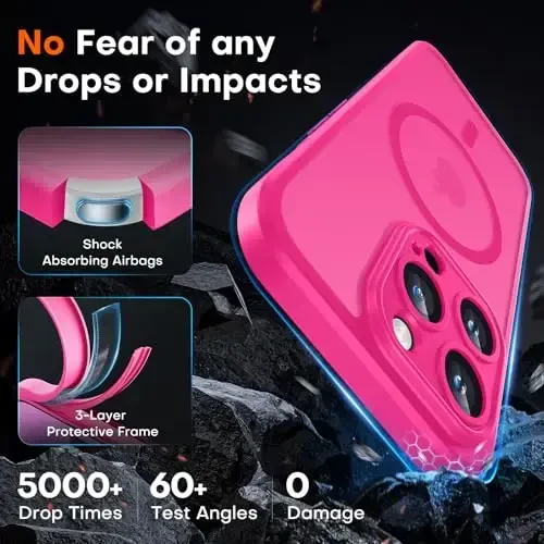 TOCOL Magnetic for iPhone 14 Pro Case, Upgraded Full Camera Protection, Compatible with Magsafe, Drop Protection, Translucent Matte Back Bumper Phone Cover 6.1-Inch (Hot Pink) - 4