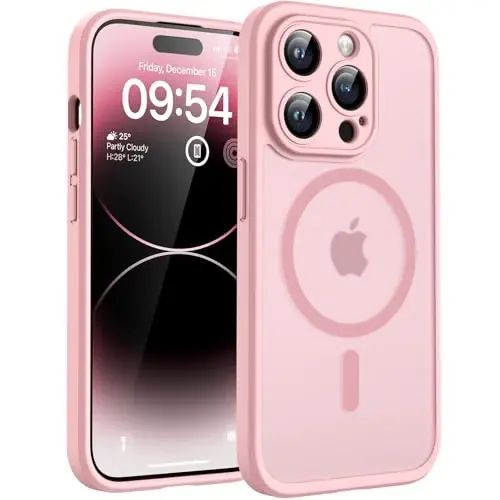 TOCOL Magnetic for iPhone 14 Pro Case, Upgraded Full Camera Protection, Compatible with Magsafe, Drop Protection, Translucent Matte Back Bumper Phone Cover 6.1-Inch (Light Pink) - 1
