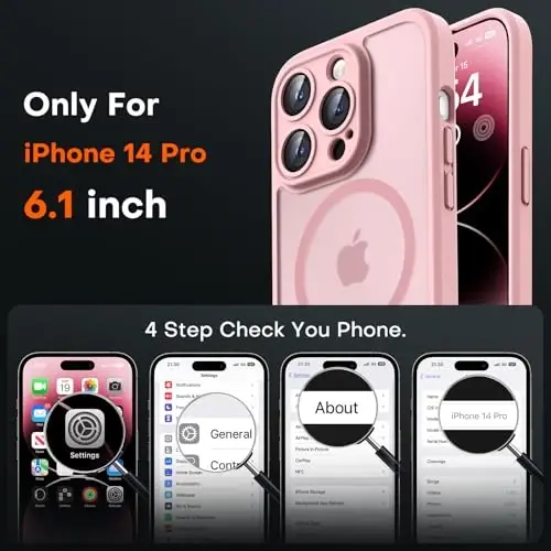 TOCOL Magnetic for iPhone 14 Pro Case, Upgraded Full Camera Protection, Compatible with Magsafe, Drop Protection, Translucent Matte Back Bumper Phone Cover 6.1-Inch (Light Pink) - 2