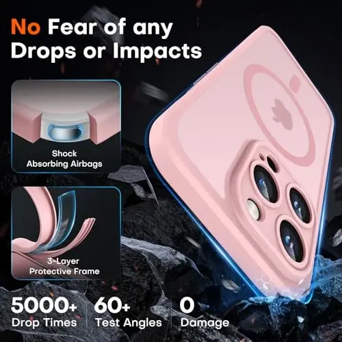 TOCOL Magnetic for iPhone 14 Pro Case, Upgraded Full Camera Protection, Compatible with Magsafe, Drop Protection, Translucent Matte Back Bumper Phone Cover 6.1-Inch (Light Pink) - 4