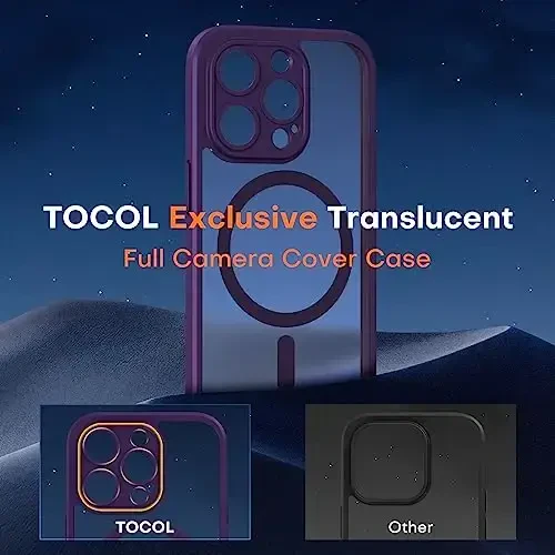 TOCOL Magnetic for iPhone 14 Pro Case, Upgraded Full Camera Protection, Compatible with Magsafe, Drop Protection, Translucent Matte Back Bumper Phone Cover 6.1-Inch (Midnight Purple) - 5