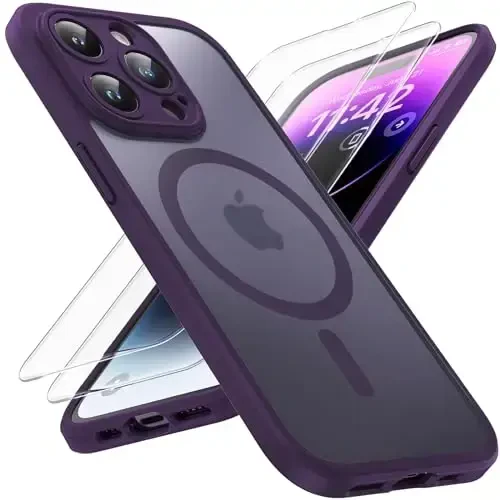 TOCOL Magnetic for iPhone 14 Pro Case, Upgraded Full Camera Protection, Compatible with Magsafe, Drop Protection, Translucent Matte Back Bumper Phone Cover 6.1-Inch (Midnight Purple) - TOCOL