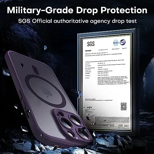 TOCOL Magnetic for iPhone 14 Pro Case, Upgraded Full Camera Protection, Compatible with Magsafe, Drop Protection, Translucent Matte Back Bumper Phone Cover 6.1-Inch (Midnight Purple) - 3
