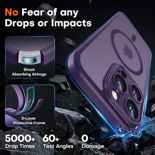 TOCOL Magnetic for iPhone 14 Pro Case, Upgraded Full Camera Protection, Compatible with Magsafe, Drop Protection, Translucent Matte Back Bumper Phone Cover 6.1-Inch (Midnight Purple) - 4