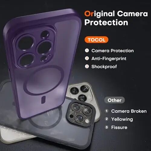TOCOL Magnetic for iPhone 14 Pro Case, Upgraded Full Camera Protection, Compatible with Magsafe, Drop Protection, Translucent Matte Back Bumper Phone Cover 6.1-Inch (Midnight Purple) - 5