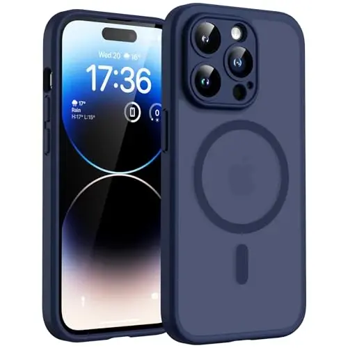 TOCOL Magnetic for iPhone 14 Pro Case, Upgraded Full Camera Protection, Compatible with Magsafe, Drop Protection, Translucent Matte Back Bumper Phone Cover 6.1-Inch (Dark Blue) - 1