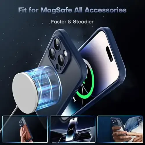 TOCOL Magnetic for iPhone 14 Pro Max Case, Upgraded Full Camera Protection, Compatible with Magsafe, Drop Protection, Translucent Matte Back Bumper Phone Cover 6.7-Inch（Dark Blue） - 3