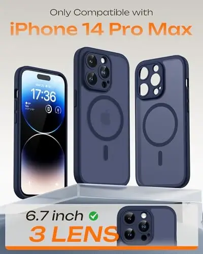 TOCOL Magnetic for iPhone 14 Pro Max Case, Upgraded Full Camera Protection, Compatible with Magsafe, Drop Protection, Translucent Matte Back Bumper Phone Cover 6.7-Inch（Dark Blue） - TOCOL (1)