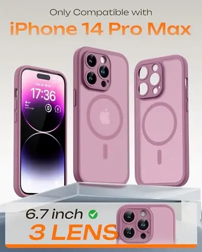 TOCOL, iPhone 14 Pro Max Kılıf için, Magsafe Şarj Cihazı ile Uyumlu, Tam Kamera Koruması, Düşme Koruması, Yarı Saydam Mat Telefon Kılıfı, iPhone 14 Pro Max 6.7 inç için (Leylak Moru) - TOCOL (1)