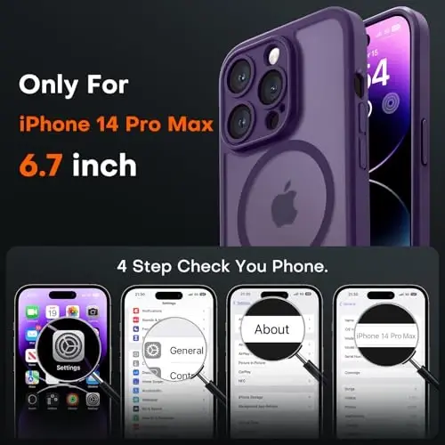 TOCOL Magnetic for iPhone 14 Pro Max Case, Upgraded Full Camera Protection, Compatible with Magsafe, Drop Protection, Translucent Matte Back Bumper Phone Cover 6.7-Inch（Midnight Purple） - TOCOL (1)
