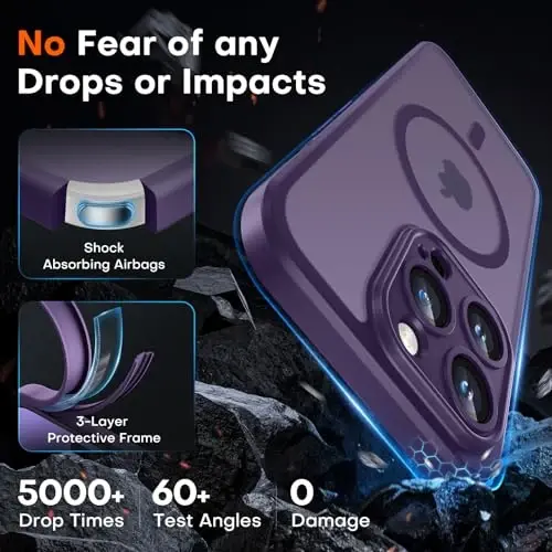 TOCOL Magnetic for iPhone 14 Pro Max Case, Upgraded Full Camera Protection, Compatible with Magsafe, Drop Protection, Translucent Matte Back Bumper Phone Cover 6.7-Inch（Midnight Purple） - 4