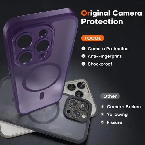TOCOL Magnetic for iPhone 14 Pro Max Case, Upgraded Full Camera Protection, Compatible with Magsafe, Drop Protection, Translucent Matte Back Bumper Phone Cover 6.7-Inch（Midnight Purple） - 5