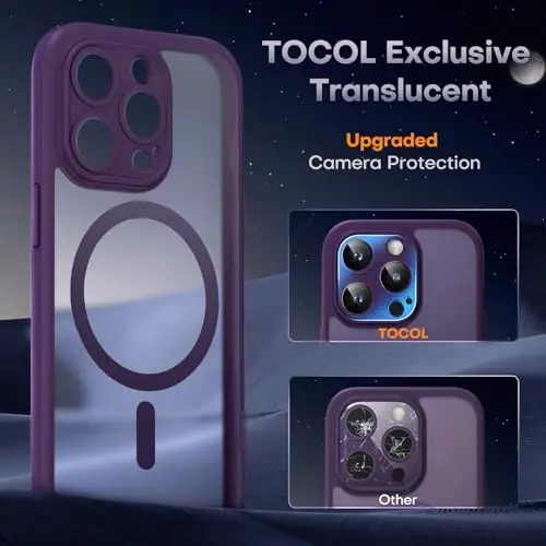 TOCOL Magnetic for iPhone 14 Pro Max Case, Upgraded Full Camera Protection, Compatible with Magsafe, Drop Protection, Translucent Matte Back Bumper Phone Cover 6.7-Inch（Midnight Purple） - 5