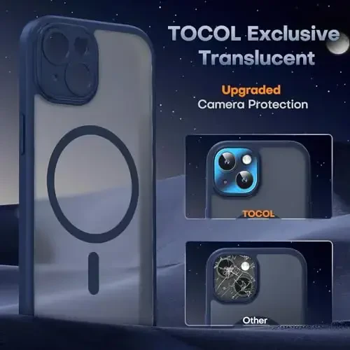 TOCOL Magnetic for iPhone 15 Case, Upgraded Full Camera Protection, Compatible with Magsafe, Drop Protection, Translucent Matte Back Bumper Phone Cover 6.1-Inch (Dark Blue) - 5